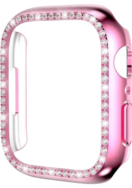 Huawei Watch Fit 3 Uyumlu Pırlanta Taşlı Görünüm Kasa Koruyucu (Ekransız Çerçevedir) Rose Pink