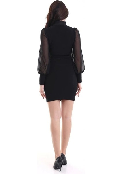 Kadın Balıkçı Yaka Transparan Detay Fırsat Ürün Sandy Kumaş Mini Elbise fırsatları