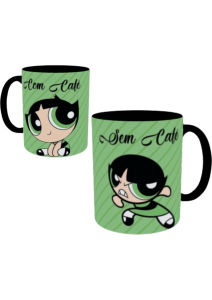 Powerpuff Girls Buttercup Baskılı Kupa Bardak Içi ve Kulbu Siyah