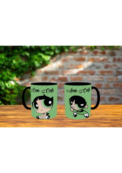 Powerpuff Girls Buttercup Baskılı Kupa Bardak Içi ve Kulbu Siyah