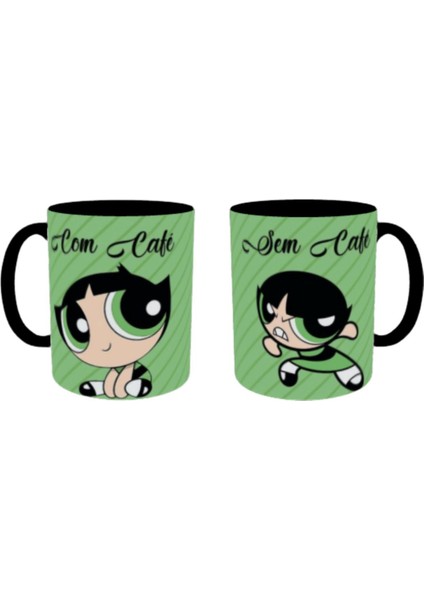 Powerpuff Girls Buttercup Baskılı Kupa Bardak Içi ve Kulbu Siyah