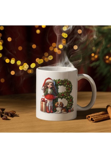 Yılbaşı Konseptli B Harfi Kupa Bardak Hediyelik Yılbaşı Kupa Noel Kupa