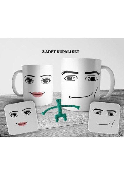 Roblox Man & Woman Face 2 Adet Kupa Bardak ve Bardak Altlığı Seti