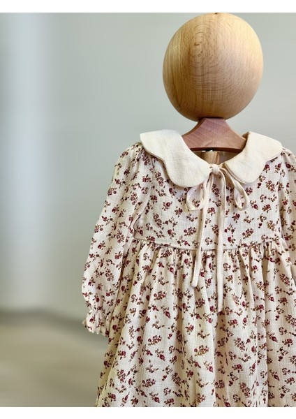 Kız Çocuk Naturel Çiçekli Yaka Detaylı Elbise - Pamuk modelleri
