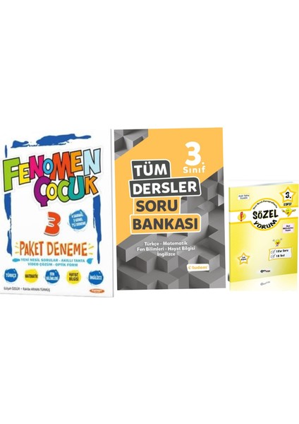 3. Sınıf Tüm Dersler Soru Bankası Fenomen Çocuk Deneme Seti