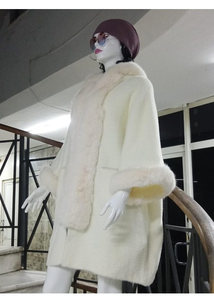 Italyan Angora Cepli Kapüşonlu Kürklü Kaban (85 Cm)