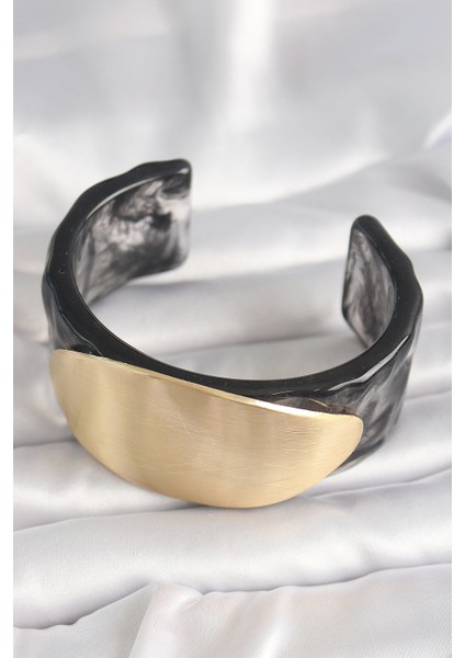 Siyah Mermer Desen Akrilik Plastik Gold Oval Plaka Model Vintage Kadın Bilezik fiyatları
