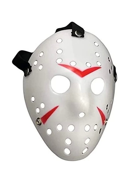 Beyaz Renk Kırmızı Çizgili Tam Yüz Hokey Jason Maskesi Hannibal Maskesi fırsatları