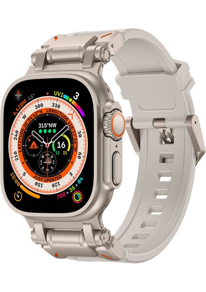 Watch Ultra 49MM Titanyum Metal Başlıklı Kademeli Silikon Kordon KRD101