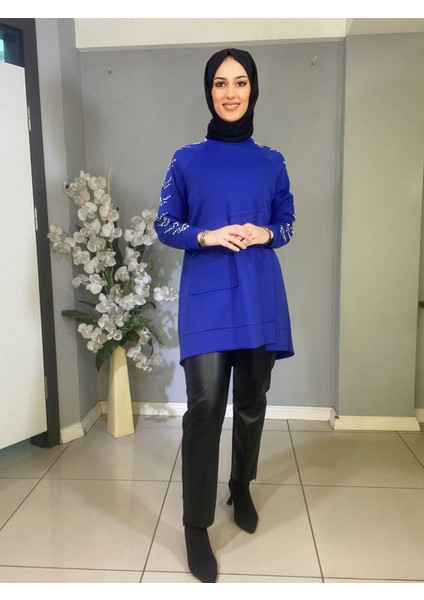 Moodbasıc Kolları Çakma Taşlı Önü Cepli Sweatshırt