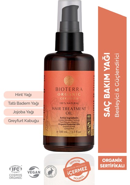 Organik Saç Bakım Yağı Kırılma Karşıtı Etkiyle 100 ml Tüm Saç Tipleri İçin Uygun