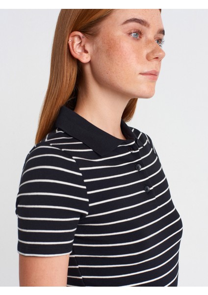 31464 Çizgili Polo Yaka T-Shirt-Bordo-Ekru fırsatları