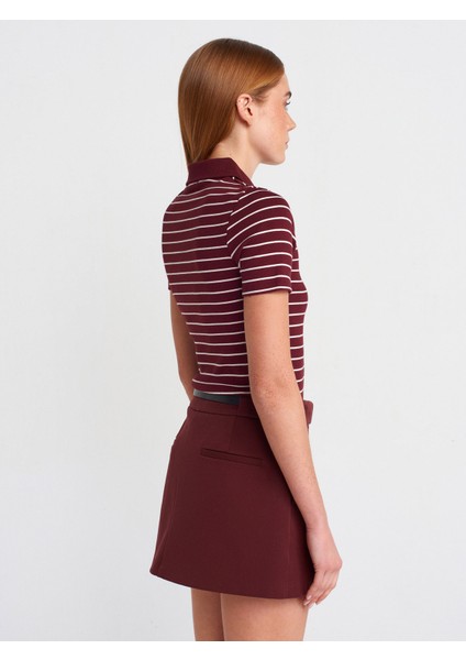 81056 Kemerli Şort Etek-Bordo