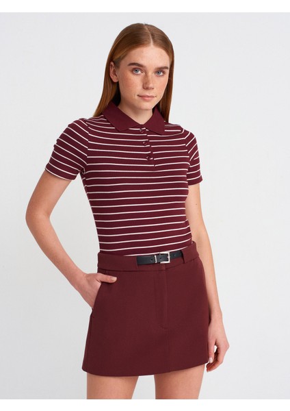 81056 Kemerli Şort Etek-Bordo