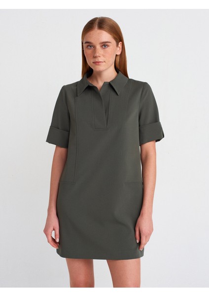 90912 Polo Yaka Elbise-Haki modelleri