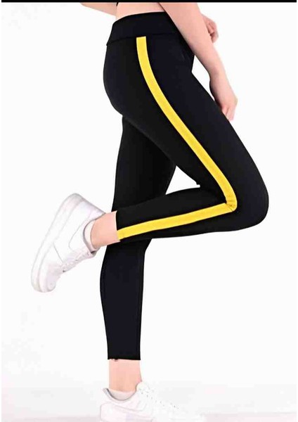 Yüksek Bel Yanları Yaldızlı Şeritli Tayt