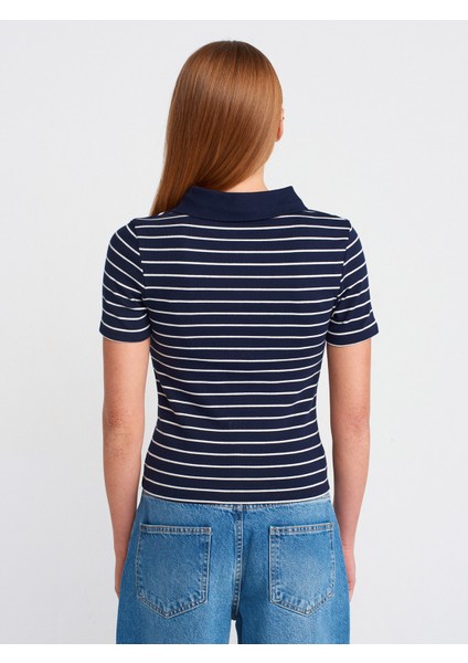 31464 Çizgili Polo Yaka T-Shirt-Bordo-Ekru fiyatları