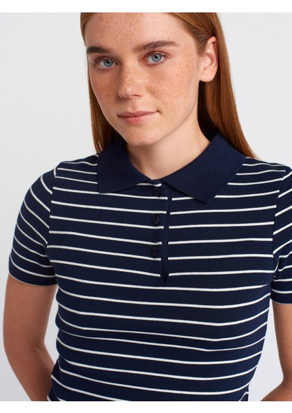 31464 Çizgili Polo Yaka T-Shirt-Bordo-Ekru fırsatları