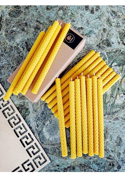 (20 Adet) Dilek Mumu 21 cm Doğal Petek Balmumu Mum Sarma El Yapımı Bal Mumu Mum Beeswax Candle