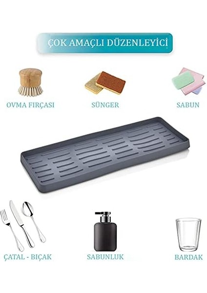 Home Silikon Sabunluk Organizer, Sabunluk Altlığı, Sıvı Sabun Standı Antrasit 26X10 cm