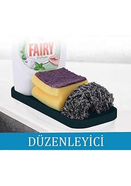 Home Silikon Sabunluk Organizer, Sabunluk Altlığı, Sıvı Sabun Standı Antrasit 26X10 cm