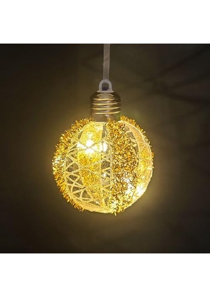 Yılbaşı Topu Ampul LED Işıklı Simli Desenli 2'li Paket Gold 7 cm .