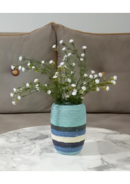 Dahil,vazo Dahil,vazoda Çiçek,beyaz Yapay Çiçek,vazo Dekoratif Mavi Örgü Poliresin 7X7X16CM
