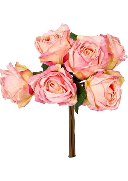 Yapay Çiçek Gül 6'lı Demet Fuşya-Sarı 37 Cm.