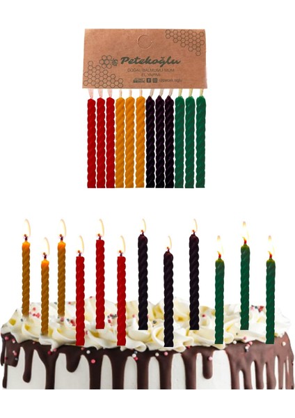 (12 Adet) Renkli Balmumu Mum Doğal Petek Pasta Parti Mumu Doğum Günü Nişan Kına Gecesi Beeswax Candle