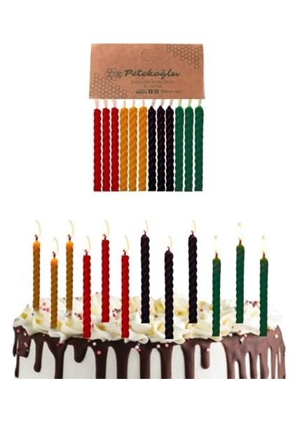 (12 Adet) Renkli Balmumu Mum Doğal Petek Pasta Parti Mumu Doğum Günü Nişan Kına Gecesi Beeswax Candle