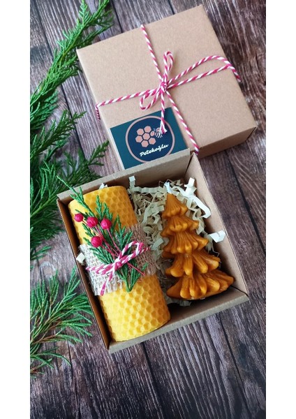 Doğal Petek Balmumu Mum Hediyelik Mini Set Sarma Balmumu Çam Ağacı Beeswax Candle