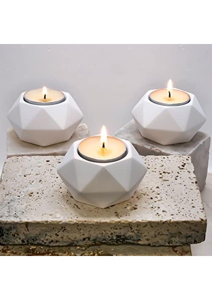 3'lü Set Tealight Mumluk - El Yapımı Beyaz Mumluk, Ev, Parti, Düğün, Masa Dekoru