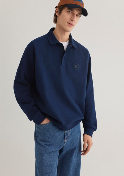 Polo Yaka Mavi Patch Logo Lacivert Sweatshirt 0S10303-89353