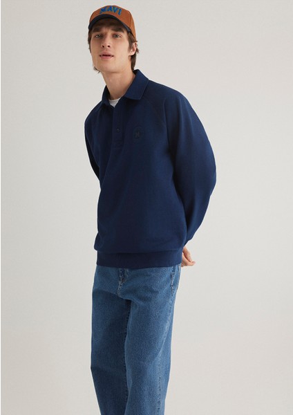 Polo Yaka Mavi Patch Logo Lacivert Sweatshirt 0S10303-89353