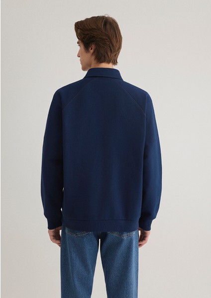 Polo Yaka Mavi Patch Logo Lacivert Sweatshirt 0S10303-89353
