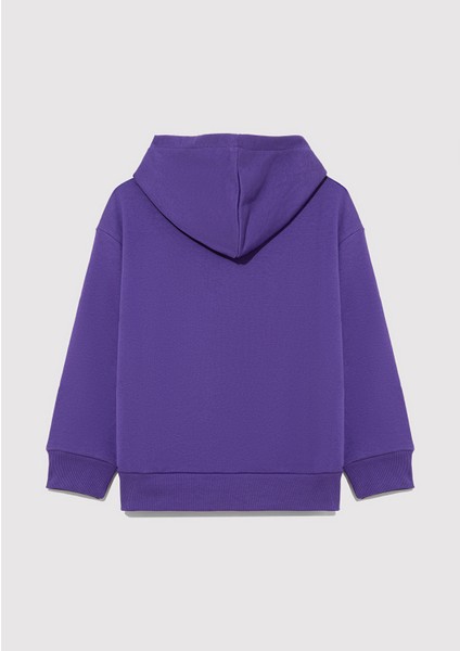 Logo Baskılı Kapüşonlu Mor Sweatshirt 6S10113-70692