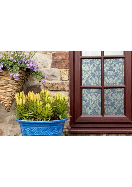 176-0616 Mavi Yeşil Motif Yapışkanlı Cam Vitray Folyo (45 cm x 1 Mt)