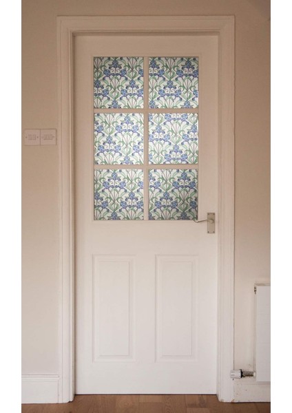 176-0616 Mavi Yeşil Motif Yapışkanlı Cam Vitray Folyo (45 cm x 1 Mt)