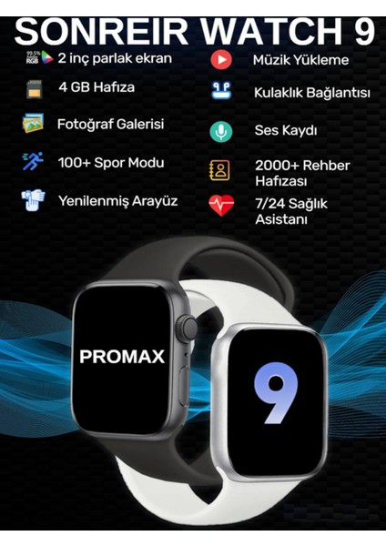 Hk9 Pro Max+ Plus Akıllı Saat - Amoled Ekran,yapay Zeka,sesli Görüşme Huawei iPhone Uyumlu Watch 8,9