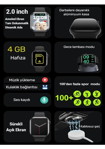 Hk9 Pro Max+ Plus Akıllı Saat - Amoled Ekran,yapay Zeka,sesli Görüşme Huawei iPhone Uyumlu Watch 8,9