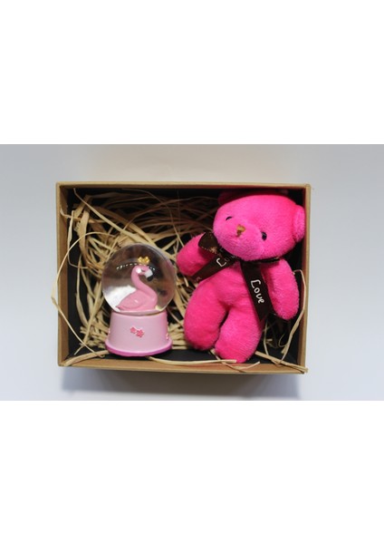 Aşk Kutusu Kar Küresi & Mini Ayıcık Pembe