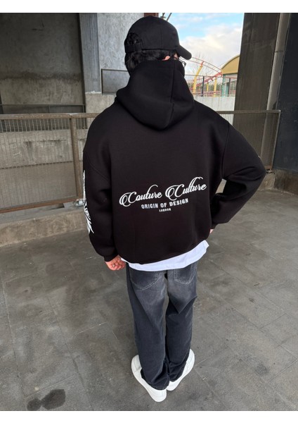 Erkek Oversize Baskılı Hoodie Sweatshirt Siyah modelleri