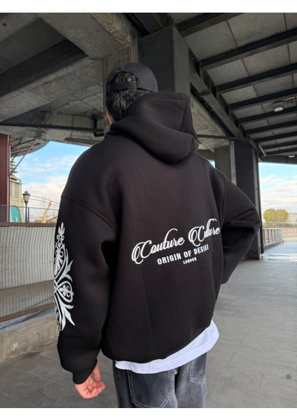 Erkek Oversize Baskılı Hoodie Sweatshirt Siyah fırsatları