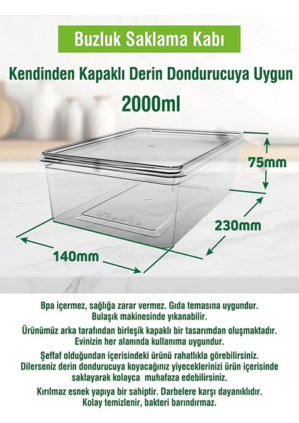 Birdoludükkan 10 Adet 2 Lt. Kendinden Kapaklı Derin Dondurucuya Uygun Saklama Kabı Düzenleyici