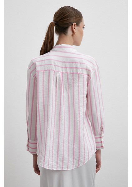 V Yaka Çizgili Modal Gömlek Pembe fiyatları