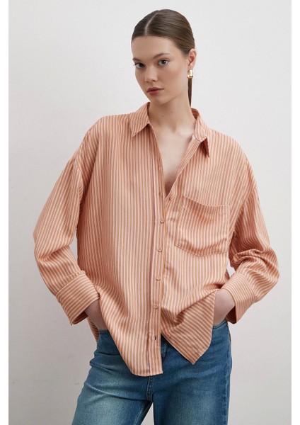 Fury Mango Çizgili Gömlek Pudra
