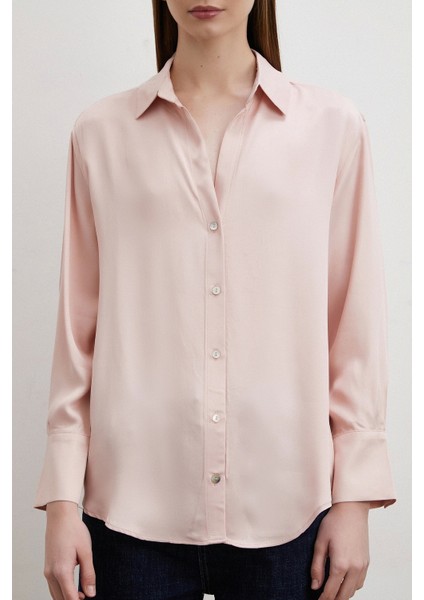 Floş Basic Saten Gömlek Pembe