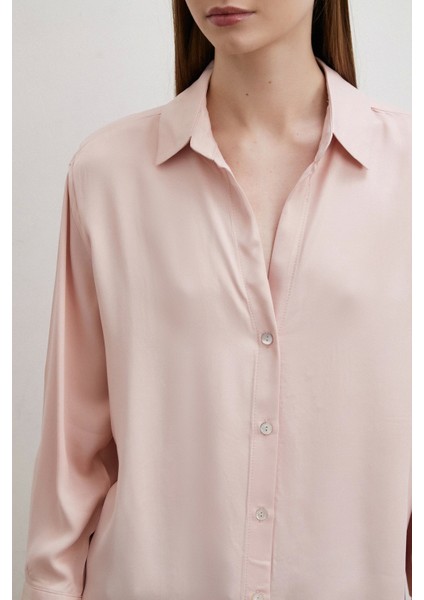 Floş Basic Saten Gömlek Pembe