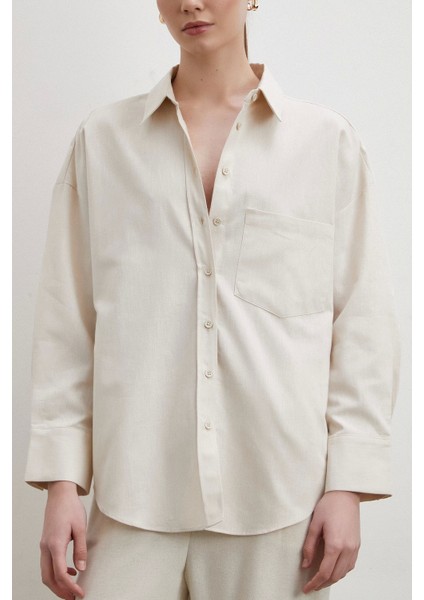 Keten Karışımlı Dökümlü Gömlek Bej fiyatları