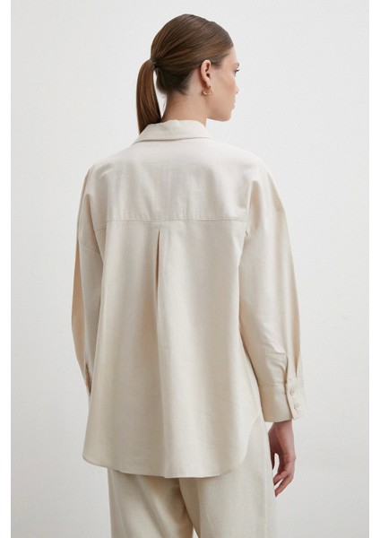 Keten Karışımlı Dökümlü Gömlek Bej indirimleri